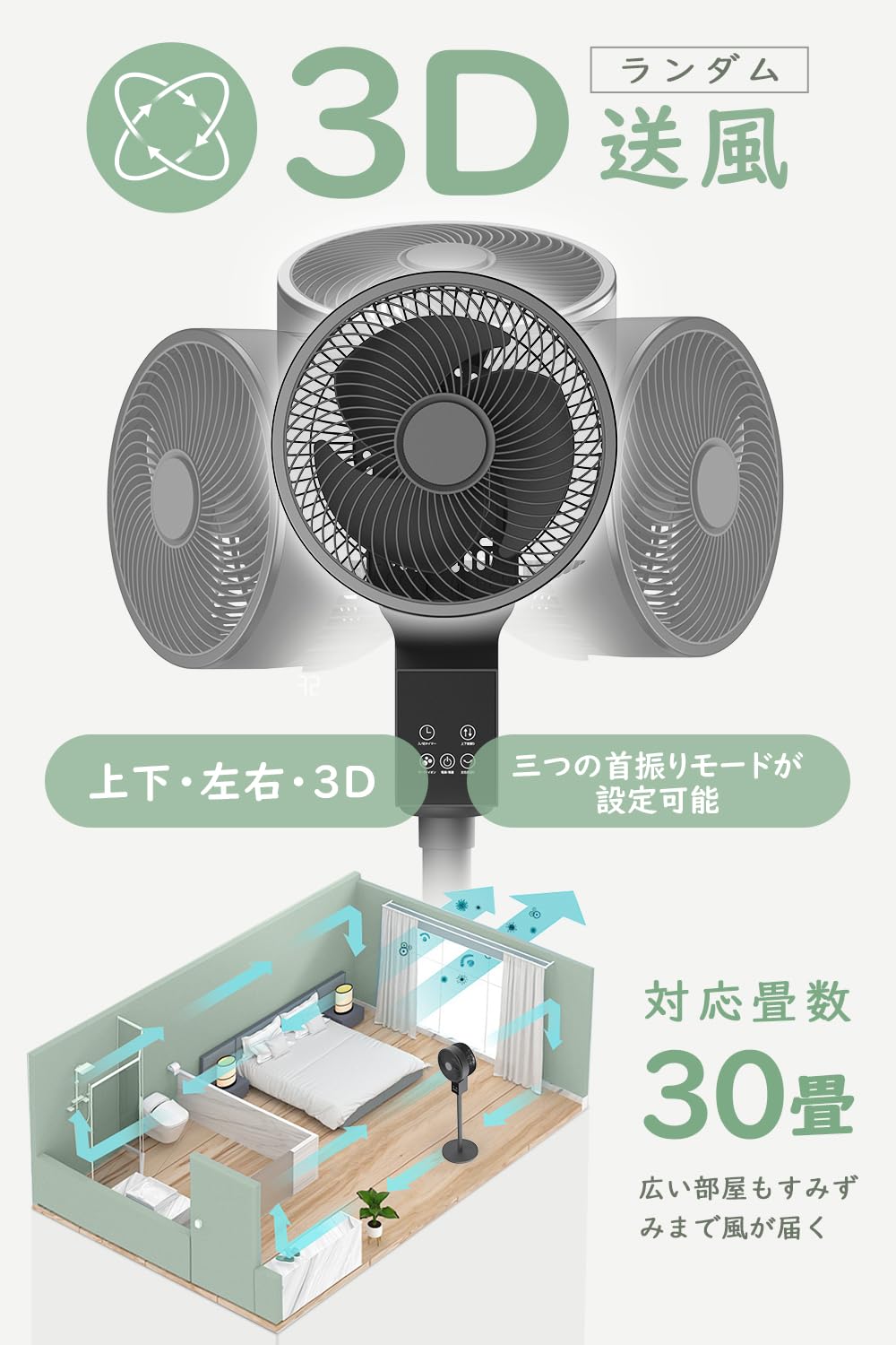 Amazon | サーキュレーター 扇風機 【上下左右自動首振り&AIモード